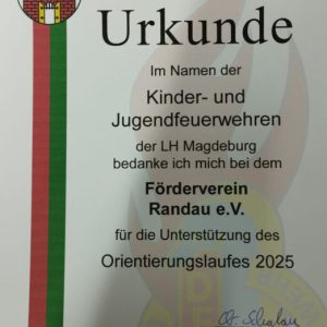 Diese Urkunde gab es für uns vom Vorsitzenden der Jugendfeuerwehren Magdeburg.